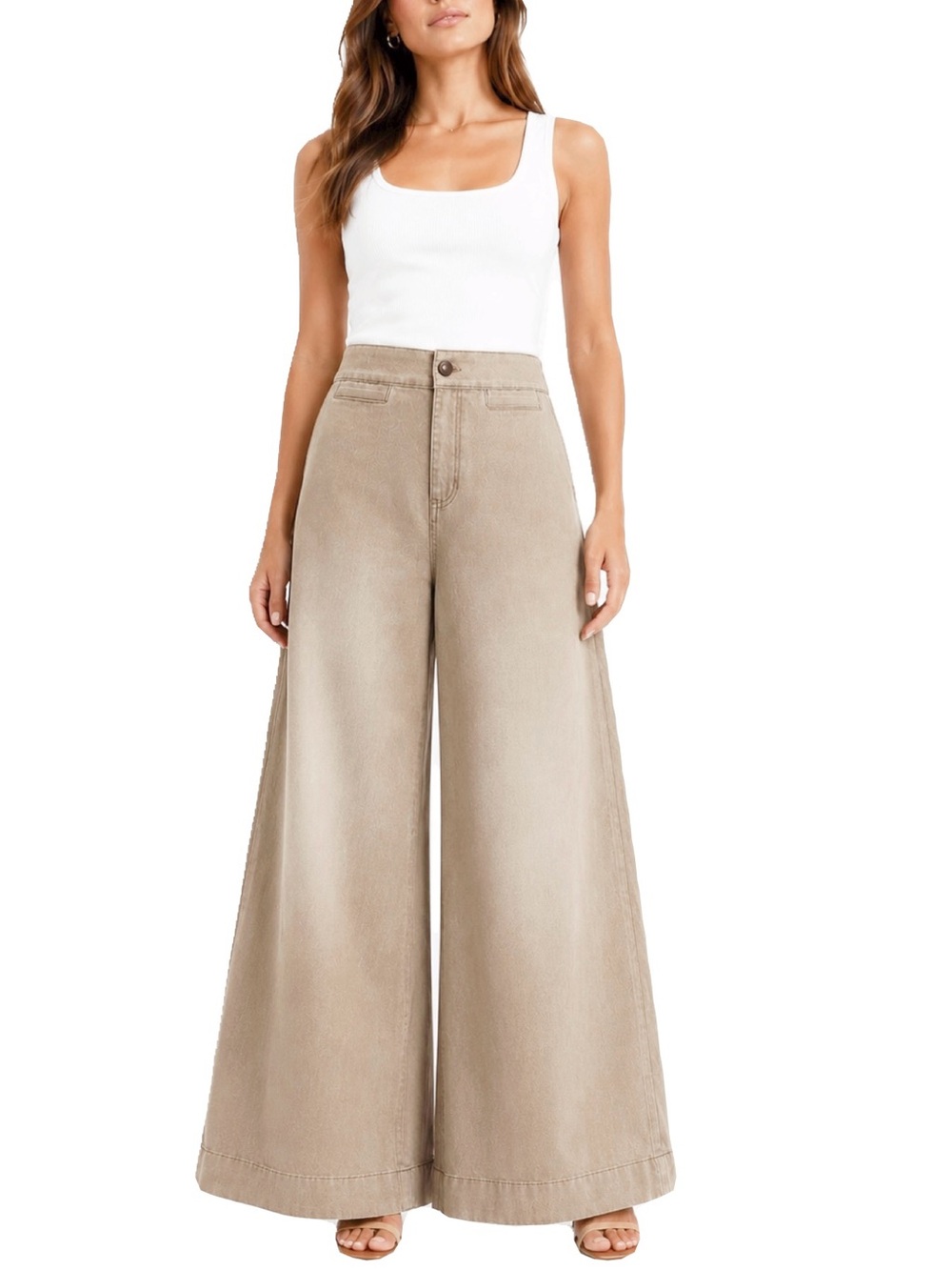 Lauren Conrad Tan-Ombré High-Waist Wide Leg Pants
